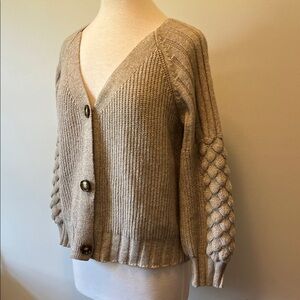 Simplee Apparel Taupe Knit Cardigan Lantern Balloon Sleeves Size Medium